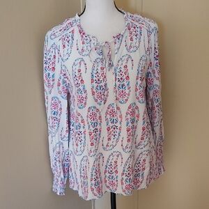 Talbots White Blouse with Pink & Blue Floral Print